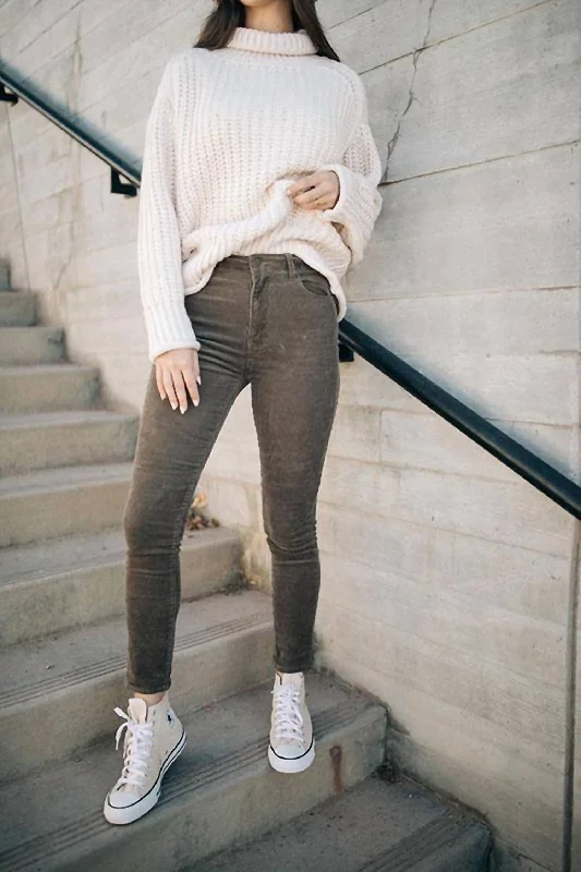 Cool Style Corduroy High Rise Skinny Pants In Olive