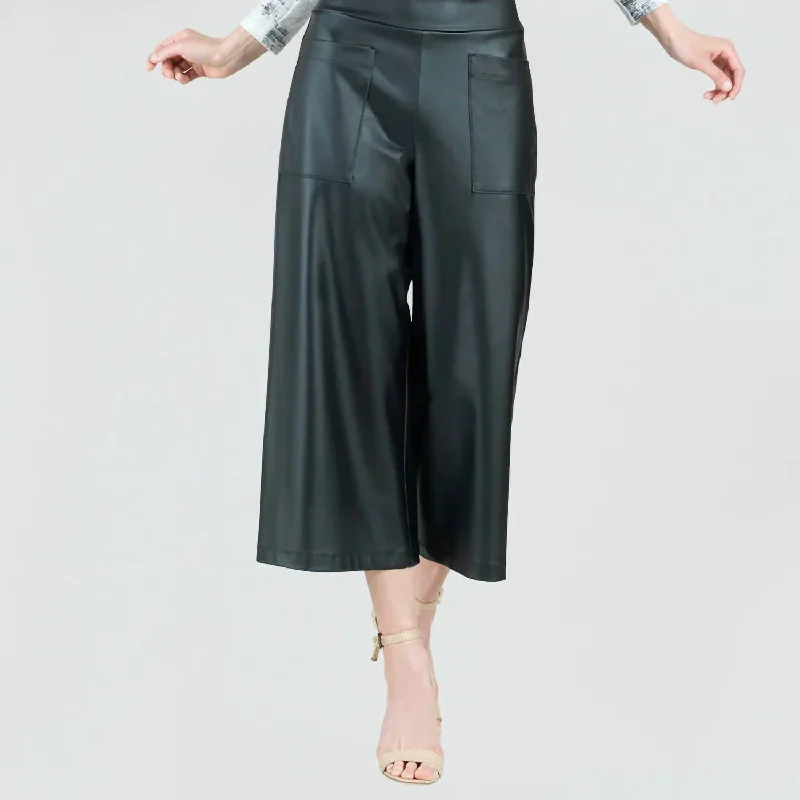 Youthful Vitality Liquid Leather Front Pocket Gaucho Pants In Black