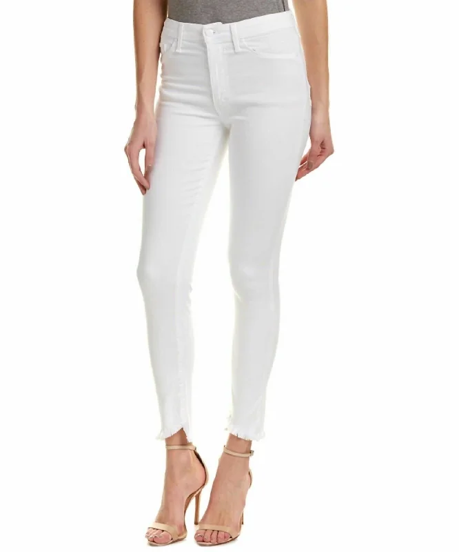 Exquisite Details Flawless Ankle Slanted Raw Hem High Rise Skinny Jeans In White