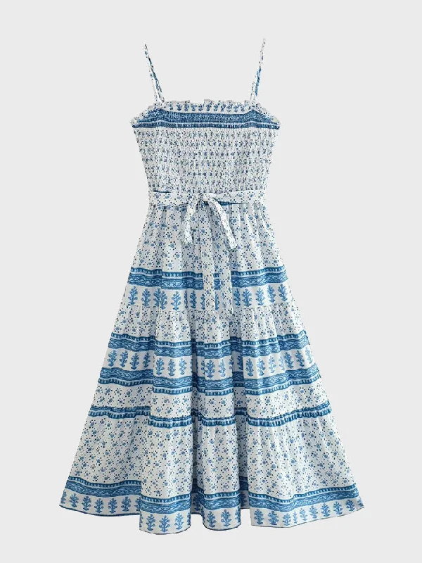 Trendy Dresses Blue Porcelain Suspender Dress