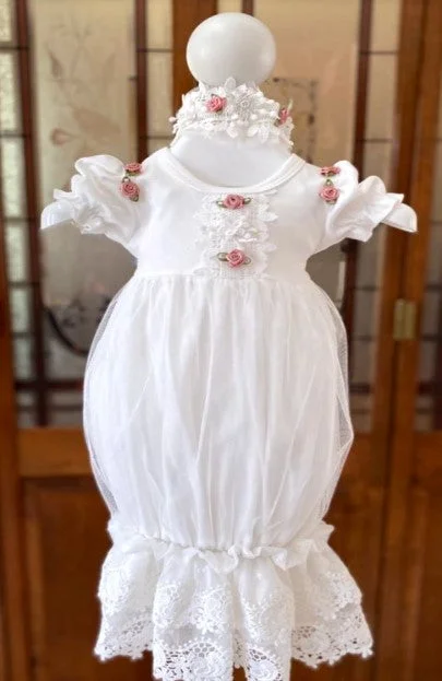 Classic Comfort 2 Piece Girls Christening Gown w/Roses