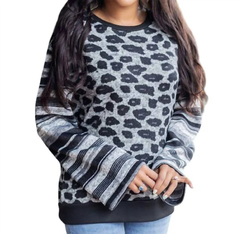 Trendy Wear Forgetting You Long Sleeve Sweater In Gray Leopard