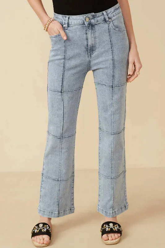 Unique Design Washed Paneled Detail Denim Jeans In Light Denim