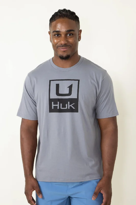 Soft Fabrics Huk Fishing Huk Stacked Logo T-Shirt for Men in Grey | H1000427-016-NIGHTOWL Soft Fabrics Huk Fishing Huk Stacked Logo T-Shirt for Men in Grey | H1000427-016-NIGHTOWL