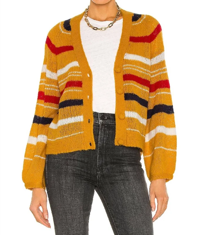 Fashion Elements Sailing Cardigan In Golden Yellow Stripe
