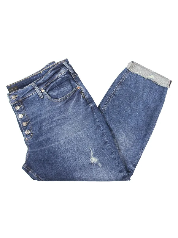Cute Design Plus Womens Mid-Rise Distressed Boyfriend Jeans