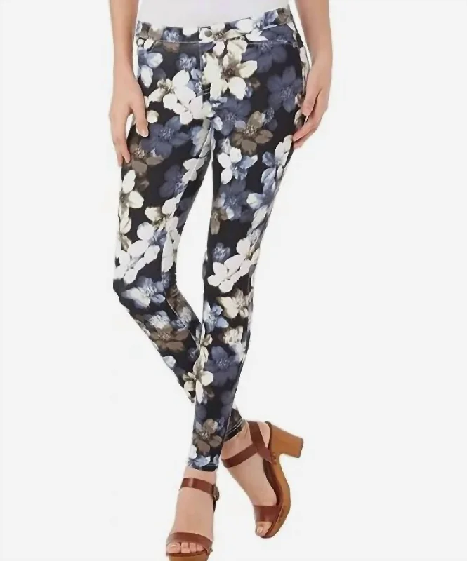 Soft Wearables Floral Print Pull On Skinny Jeans In Multicolor