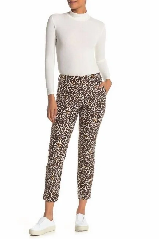 Soft Fashion Leopard Print Slim Mid-Rise Stretch Ankle Crop Pants In Multicolor