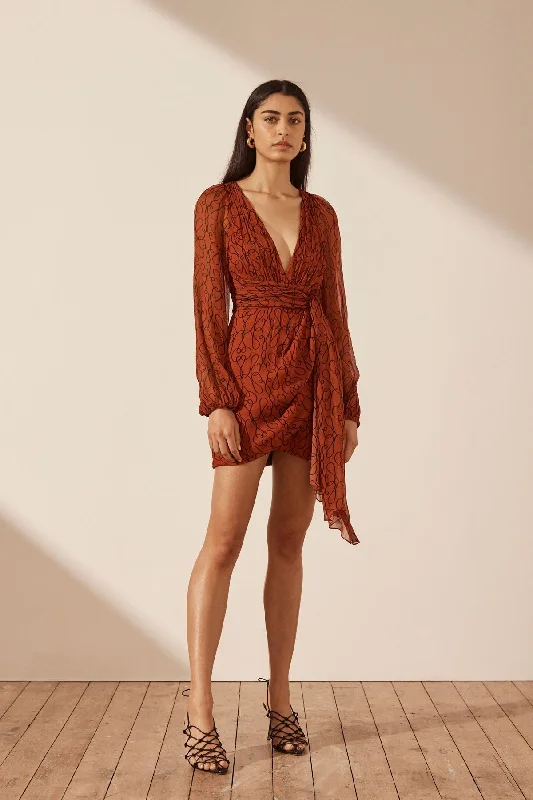 Economic Outlook ATRANI PLUNGED LONG SLEEVE MINI DRESS
