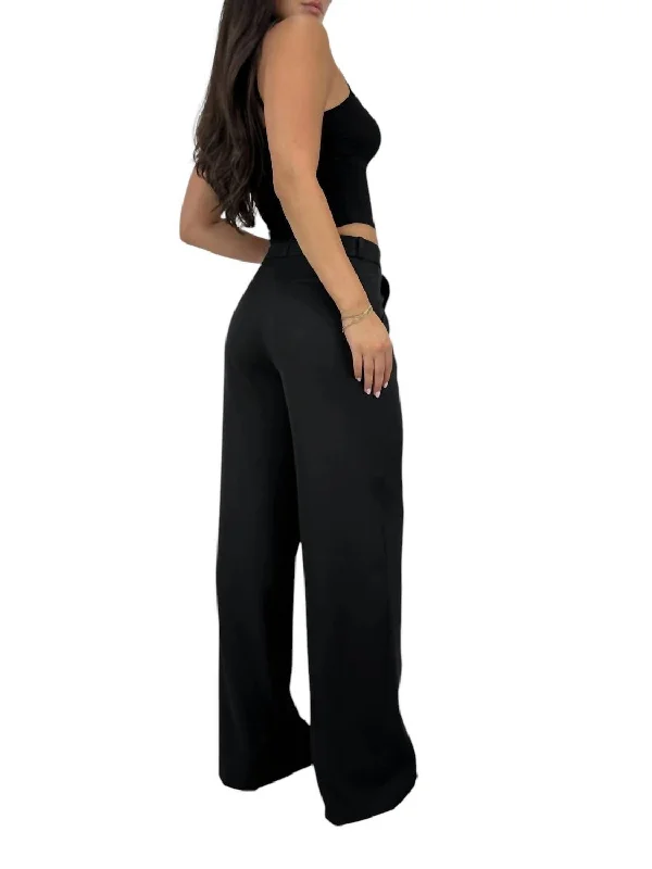 Unique Design High Rise Pleated Trousers In Black