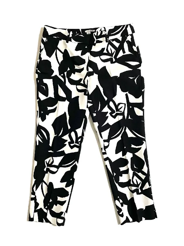 American Style Women's Floral Print Stretch Cropped Pants In Black, White