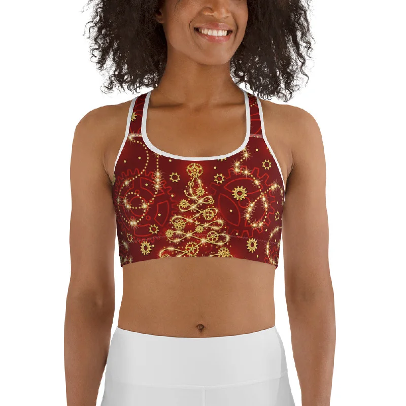 Soft Layers Steampunk Christmas Sports Bra