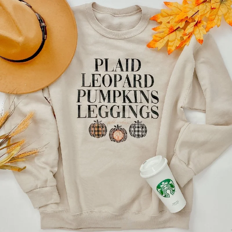 Elegant And Elegant Monogrammed 'Plaid, Leopard, Pumpkins' Crewneck Sweatshirt