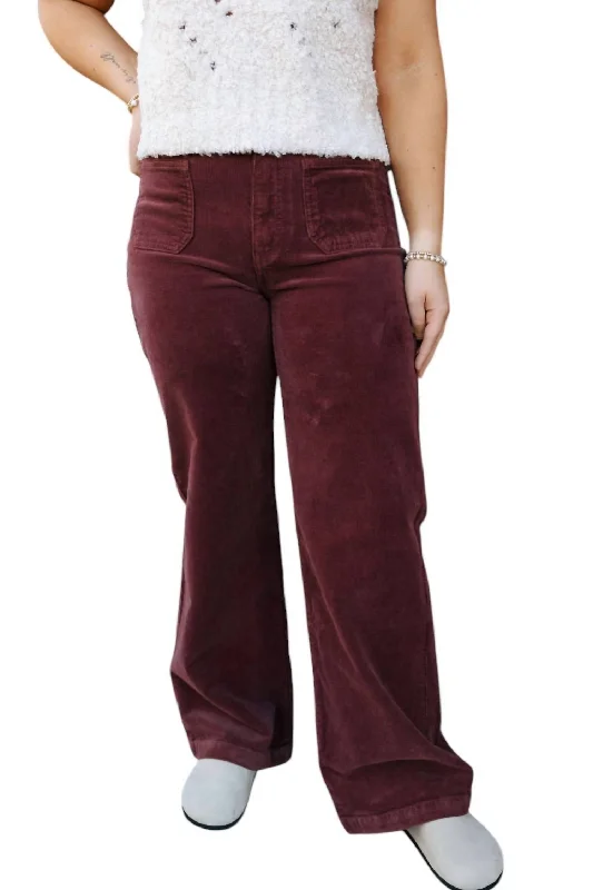 Versatile Casuals Corduroy Patch Pants In Burgundy