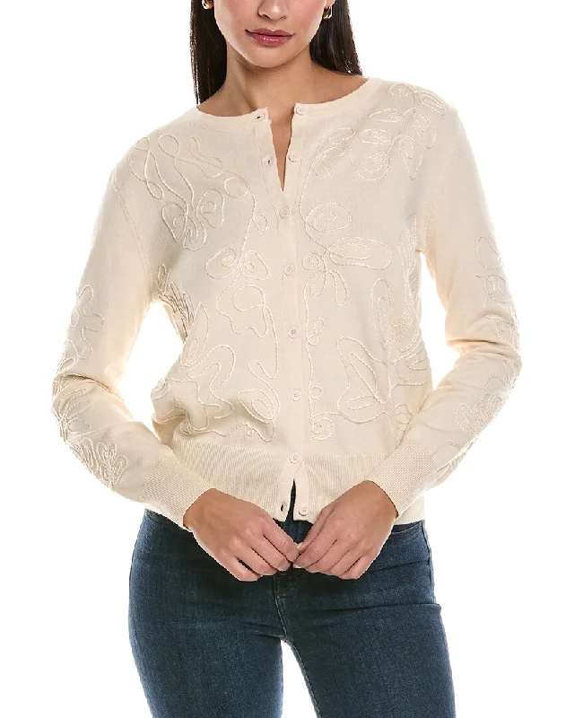 Classic Series Anna Kay Türkiye Embroidered Cashmere-Blend Cardigan