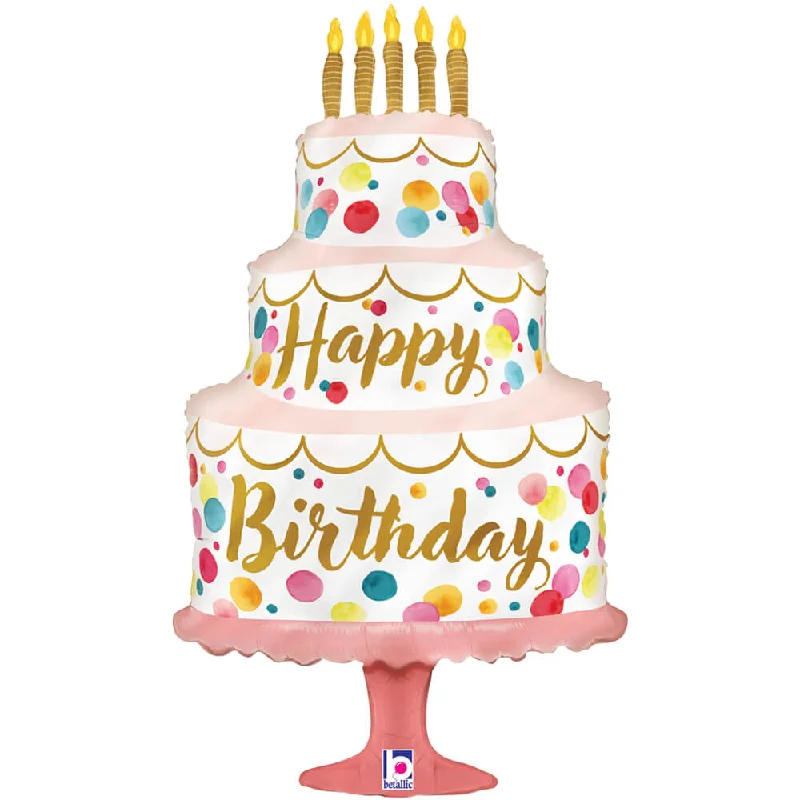 Cozy Knits 33 inch HAPPY BIRTHDAY SATIN PINK CAKE