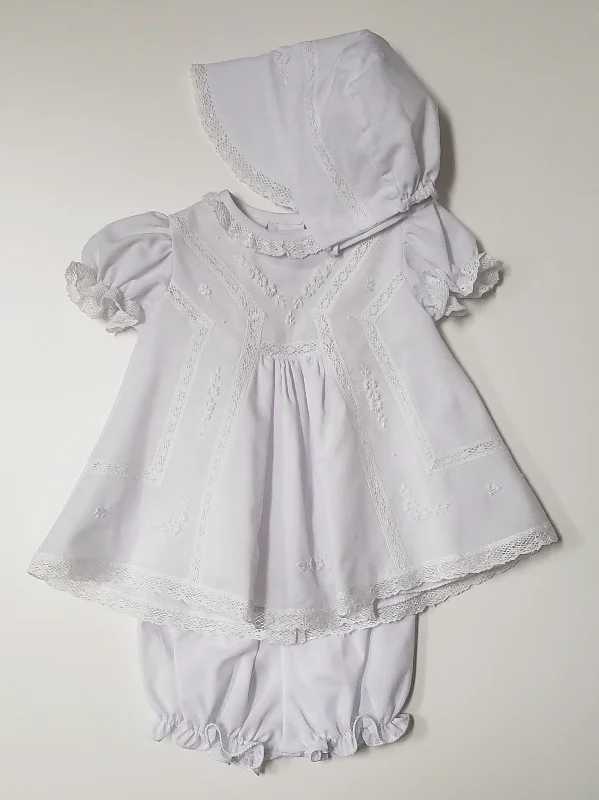 French Style 4 Piece Lace/Flower Christening Dress