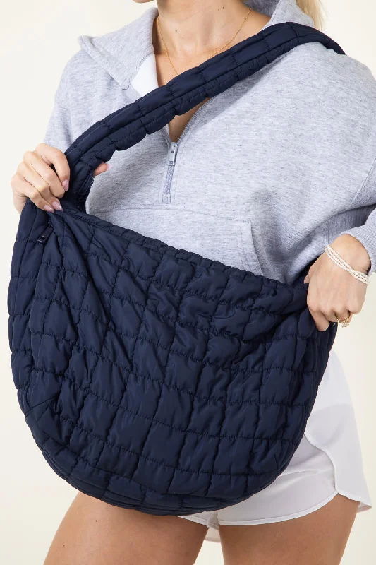 Personalized Series Large Quilted Puffer Carryall Bag for Women in Navy | QBS320125-NAVY