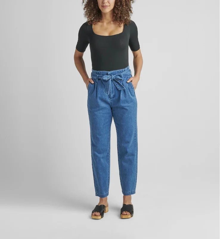 Cozy Essentials Wear Belted Pleat High Rise Tapered Leg Pant In Blue Nova
