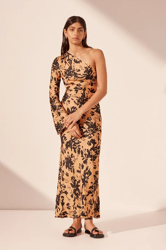Fresh And Natural SOLARE ONE SHOULDER MIDI DRESS