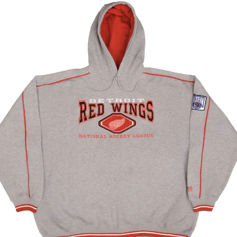 All-Day Style VINTAGE NHL DETROIT RED WINGS GREY HOODIE SWEATSHIRT 1990S SIZE 2XL