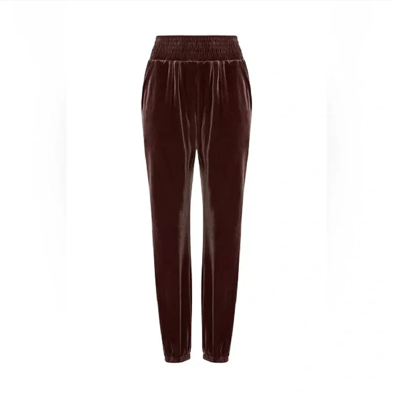 Bright Colors Velvet Smocked Jogger In Greige