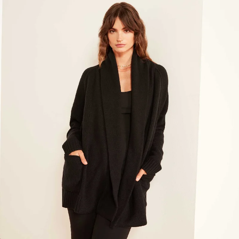 Casual Comfort Recycled Cashmere Shawl Collar Cardigan Sweater - Black