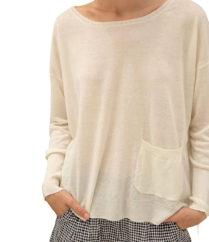Carefree Style Lightweight Linen Blend Pocket Sweater In Cream