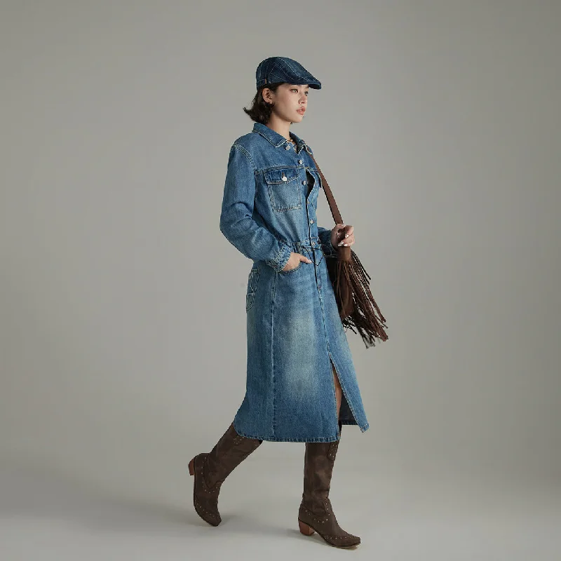 Comfortable And Versatile String Slit Denim Dress