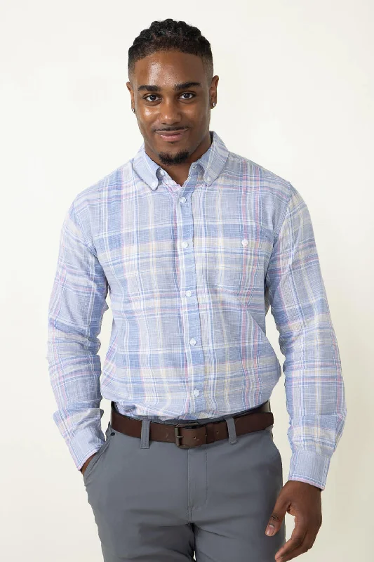 Urban Comfort Weatherproof Vintage Woven Plaid Button Up Shirt for Men in Blue | S2385376GK-BLUEMIRAGE
