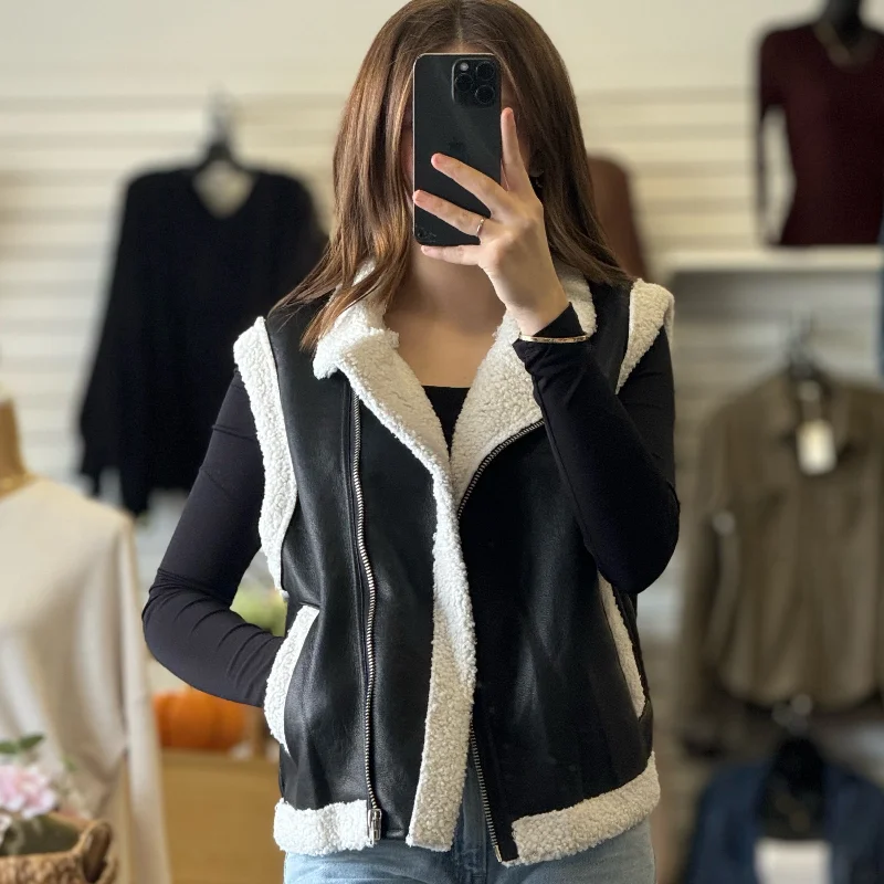 Layered Style Say Don't Go Faux Leather Vest Black