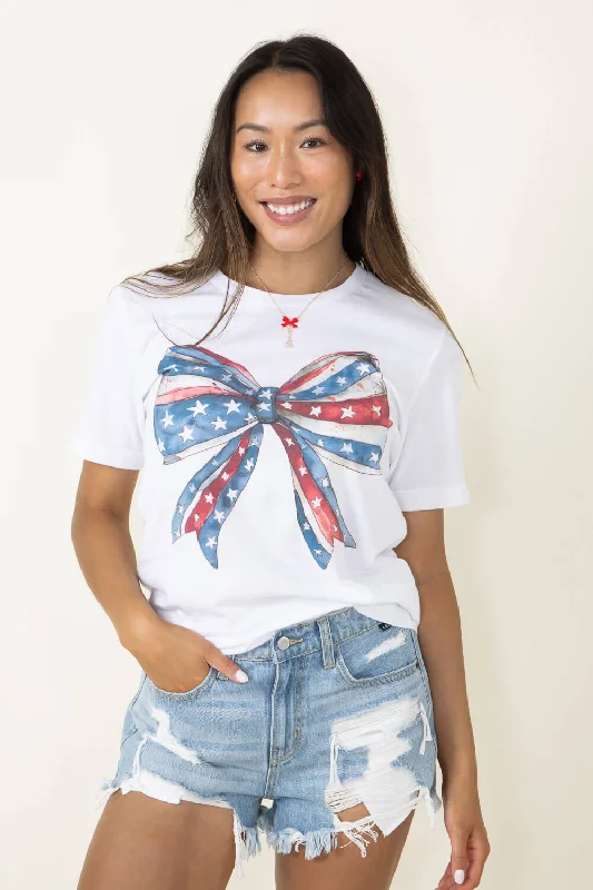 Fashionable Items Americana Bow Graphic T-Shirt for Women in White | 11931X-TS-WHITE Fashionable Items Americana Bow Graphic T-Shirt for Women in White | 11931X-TS-WHITE