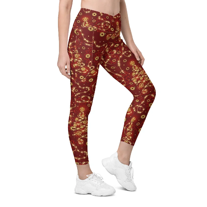 Relaxed Tops Steampunk Christmas Crossover Leggings With Pockets