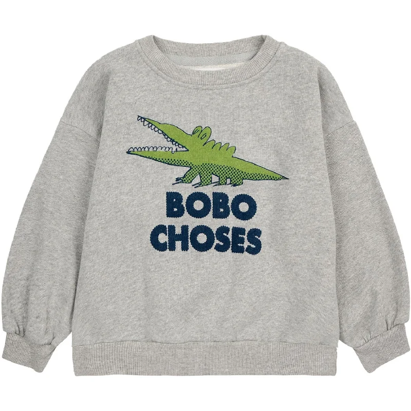 Soft And Comfortable Bobo Choses Light Heather Grey Talking Crocodile Crewneck