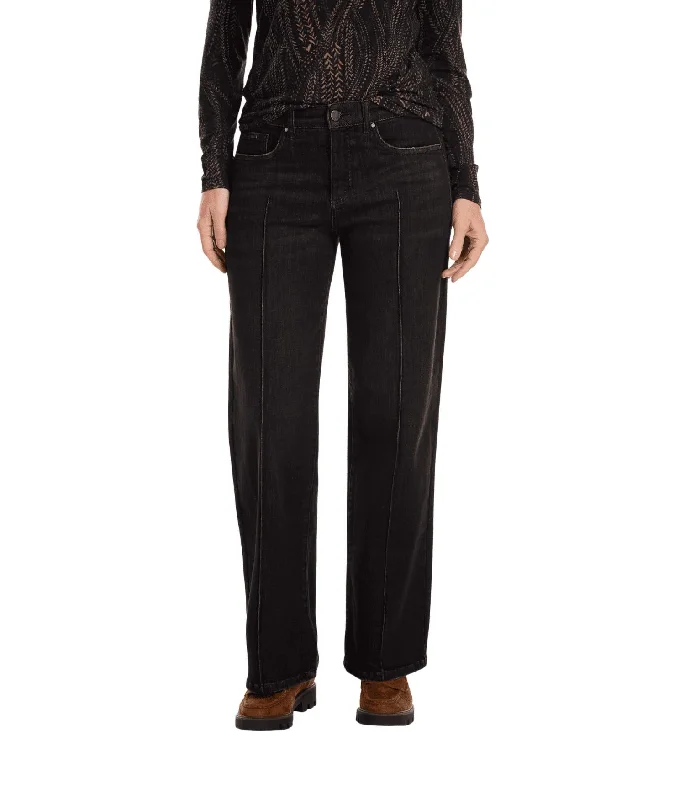 Soft Casuals Olivia Pintuck Wide Leg Jeans In Black Wash