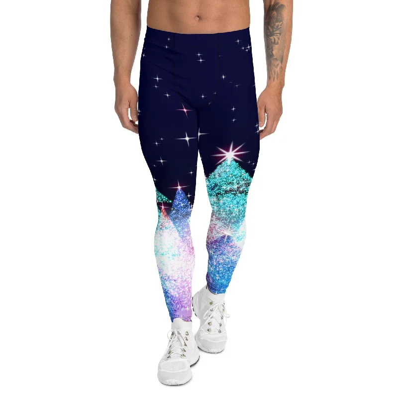 Thin Design Shimmery Christmas Tree Print Men's Leggings