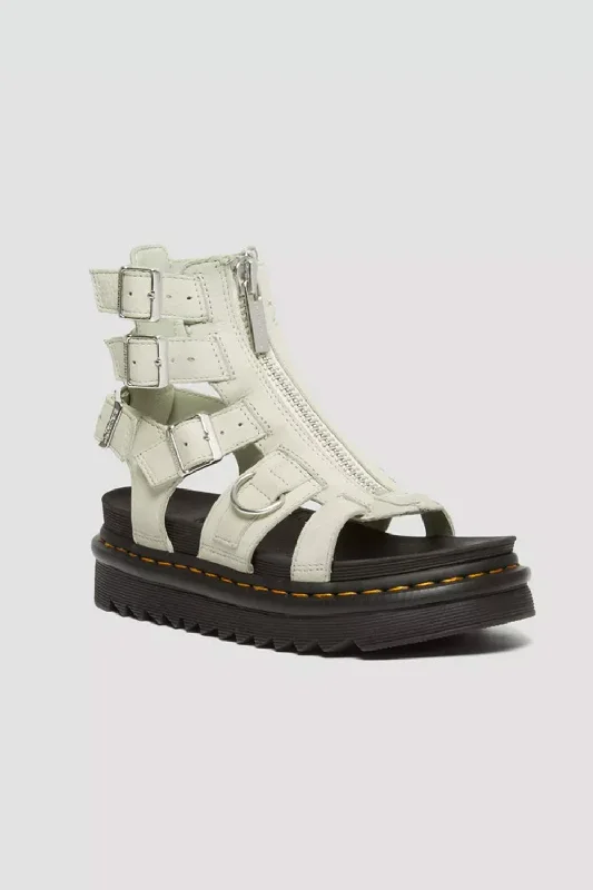 British Fashion Dr. Martens Olson Tumbled Nubuck Leather Gladiator Zip Sandals for Women in Mint | 31542763