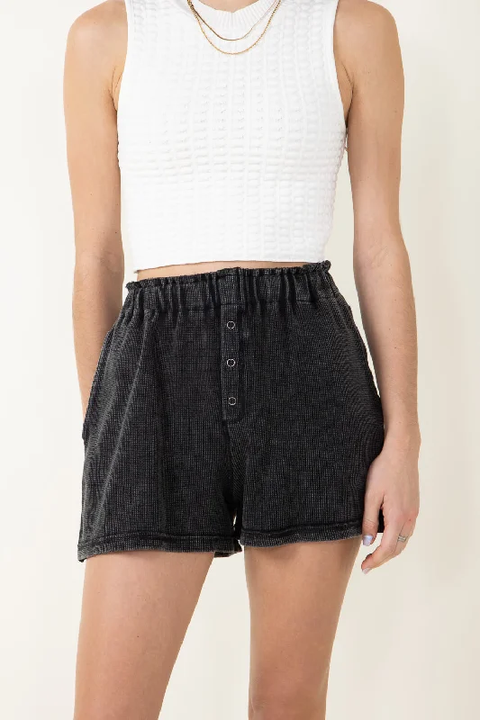Cozy Fashion Trends Washed Pull On Lounge Shorts for Women in Black | 35141W-BLACK