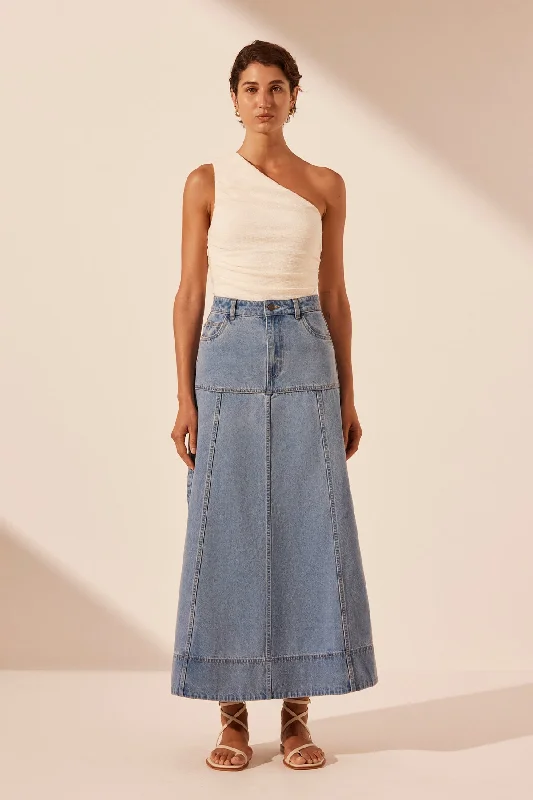 Fashion Comfort STELLA PANELLED MIDI SKIRT - MID BLUE