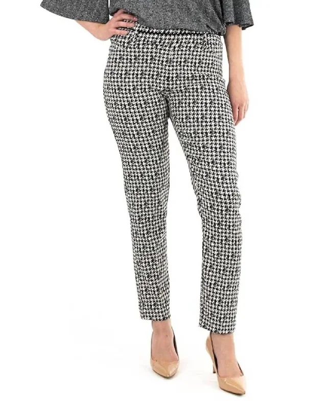 All-Day Comfort Millennium Houndstooth Stretch Pull On Pants In Black,ivory