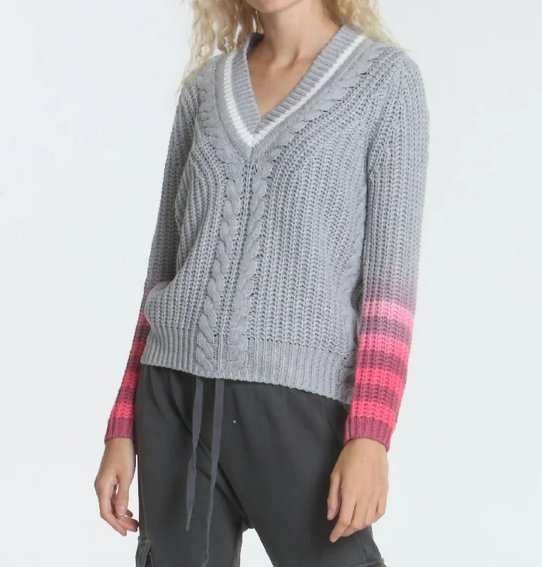 Comfortable Jeans Dip Dyed Vee Sweater In Grey