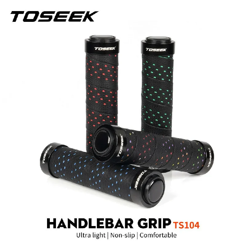Soft Textures TOSEEK TS104 Bicycle Grips PU Tape Cover Grips Non-slip Aluminum Double Lock Bicycle Handles MTB Cuffs Mountain Bike Grips