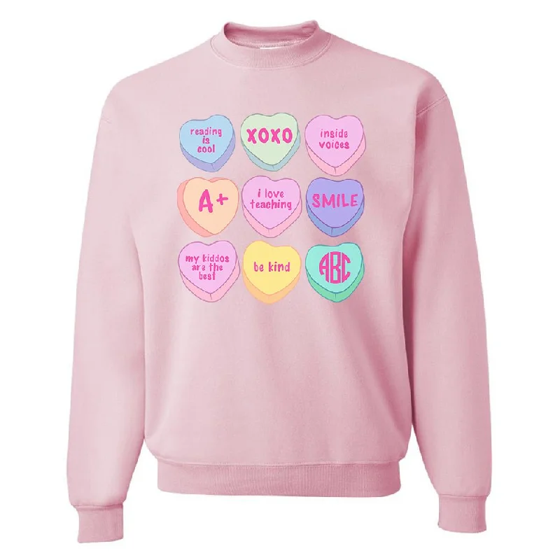 Relaxed Fashion Monogrammed 'Teacher Candy Hearts' Crewneck Sweatshirt