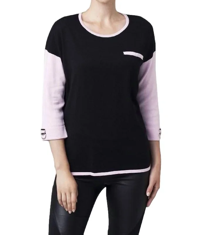 Playful Style 2-Tone Sweater In Blac/pink