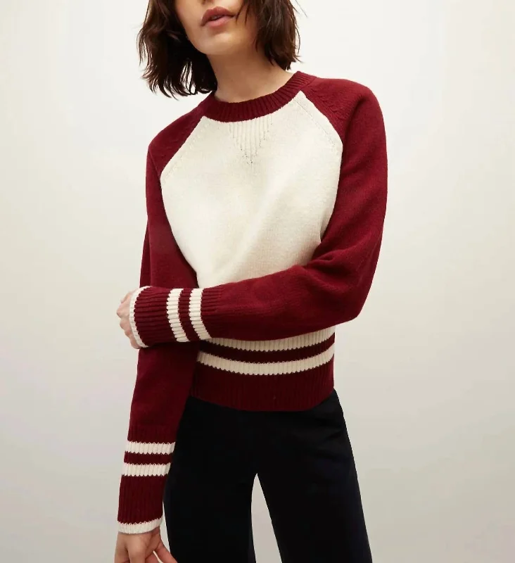 Comfortable Lounge Wear Ralie Pullover In Ivory/maroon