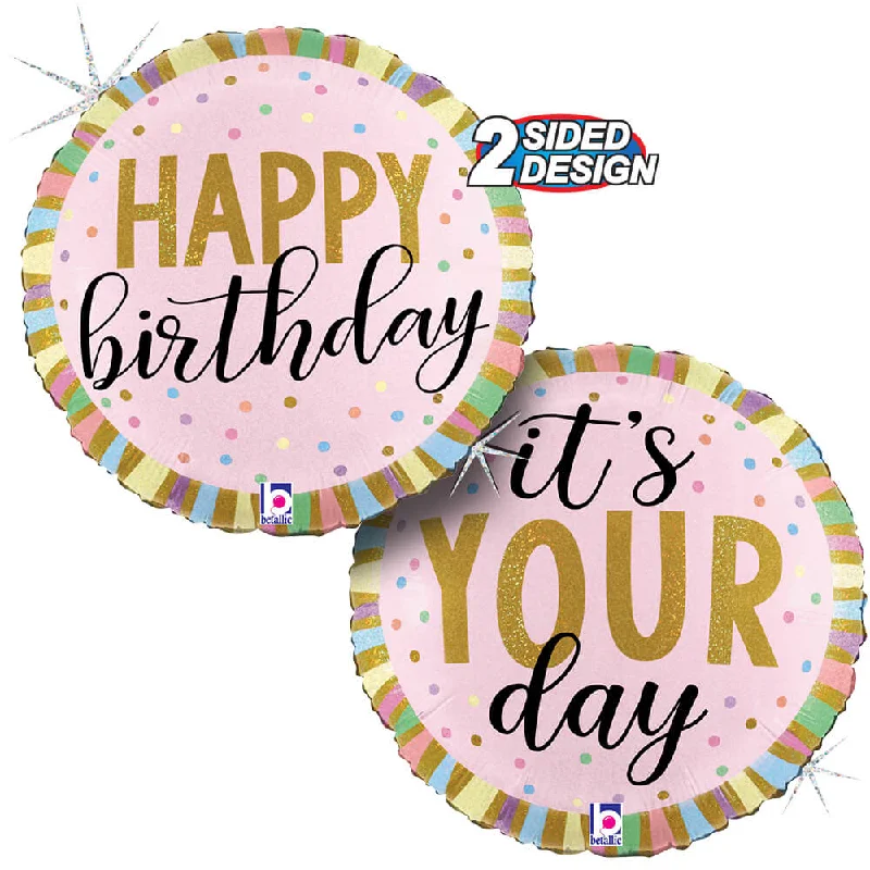 Effortless Outfits 18 inch HAPPY BIRTHDAY PASTEL STRIPES