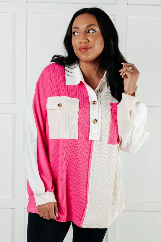 Relaxed Dresses Chip Off the Old Colorblock V-Neck Henley in Pink