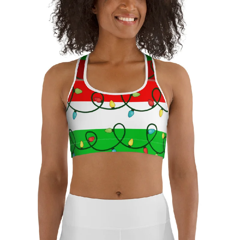 Trendy Traveler Festive Christmas Lights Sports Bra