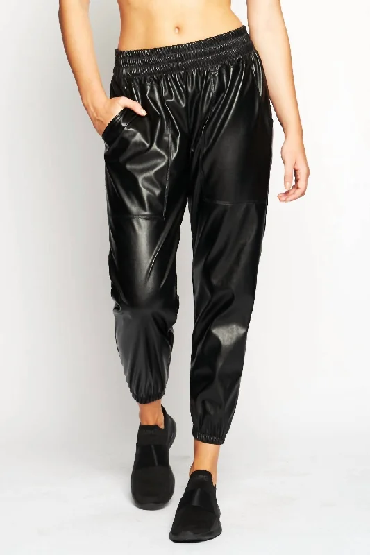 Warm Comfort Downtown Vegan Leather Jogger In Black Leather