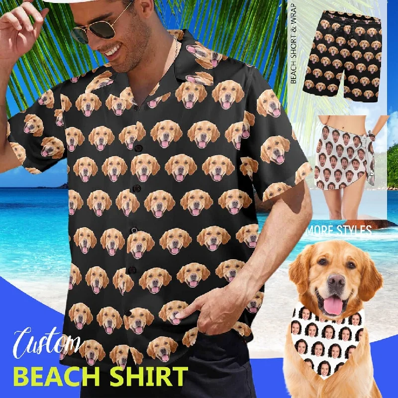 Smart Casuals Custom Face Multiple Colors Matching Pet and Owner Hawaiian Shirts/Beach Shorts/Beach Wrap/Pet Scarf Gift for Family Smart Casuals Custom Face Multiple Colors Matching Pet and Owner Hawaiian Shirts/Beach Shorts/Beach Wrap/Pet Scarf Gift for Family